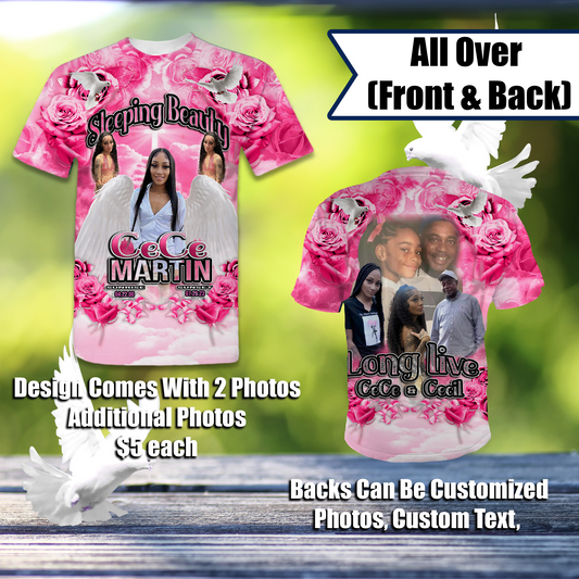 CeCe Martin Pink-Roses Memorial All Over Front and Back Shirt